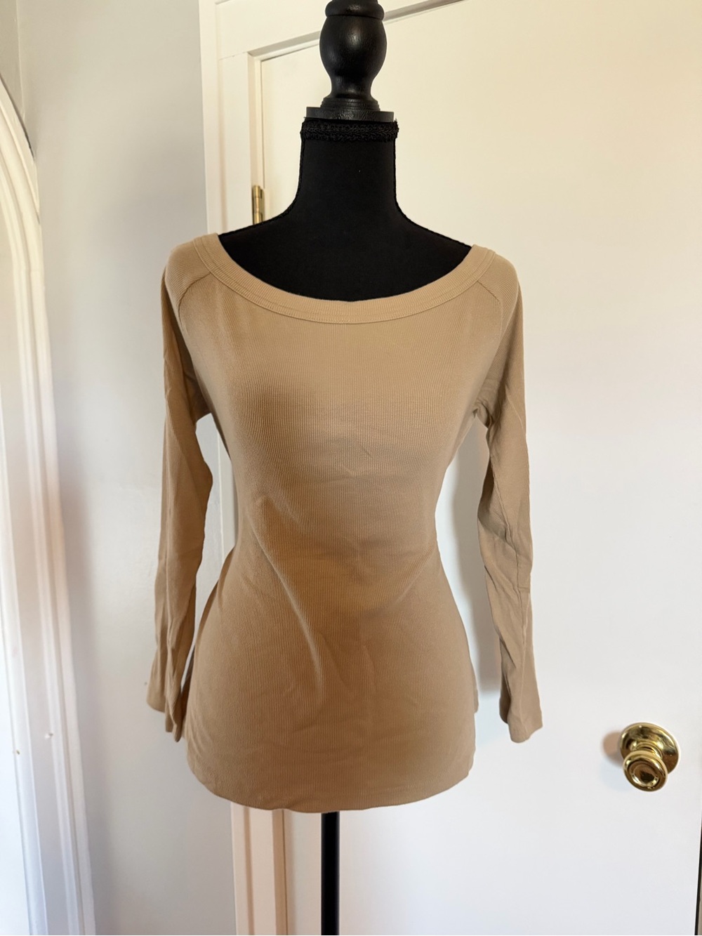 Banana Republic Long Sleeve Scoop Neck Top - Tan